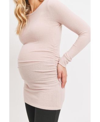 Maternity Long Sleeve Crew Neck Side Ruching Knit Top
