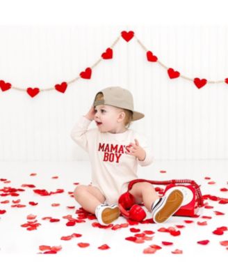 Baby Boys Mama's Boy Varsity Patch Valentine's Day Long Sleeve Romper