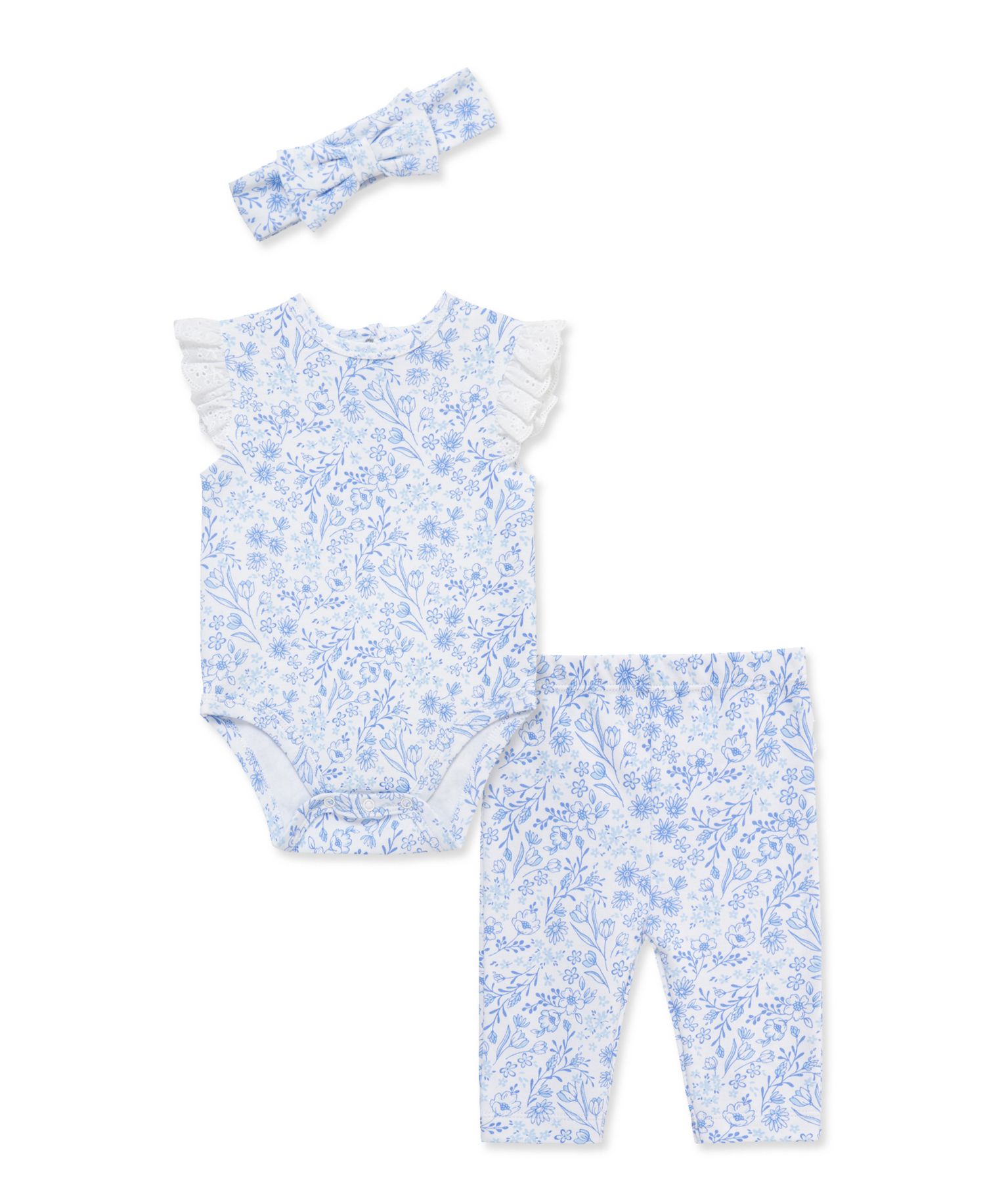 Baby Girls' Floral Eyelet Bodysuit, Pants and Headband, 3-Piece Set
