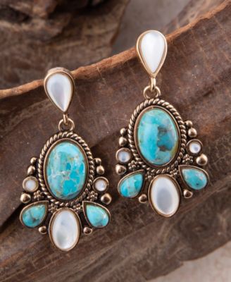 Barcelona Turquoise and Mother of Pearl Post Drop Earrings