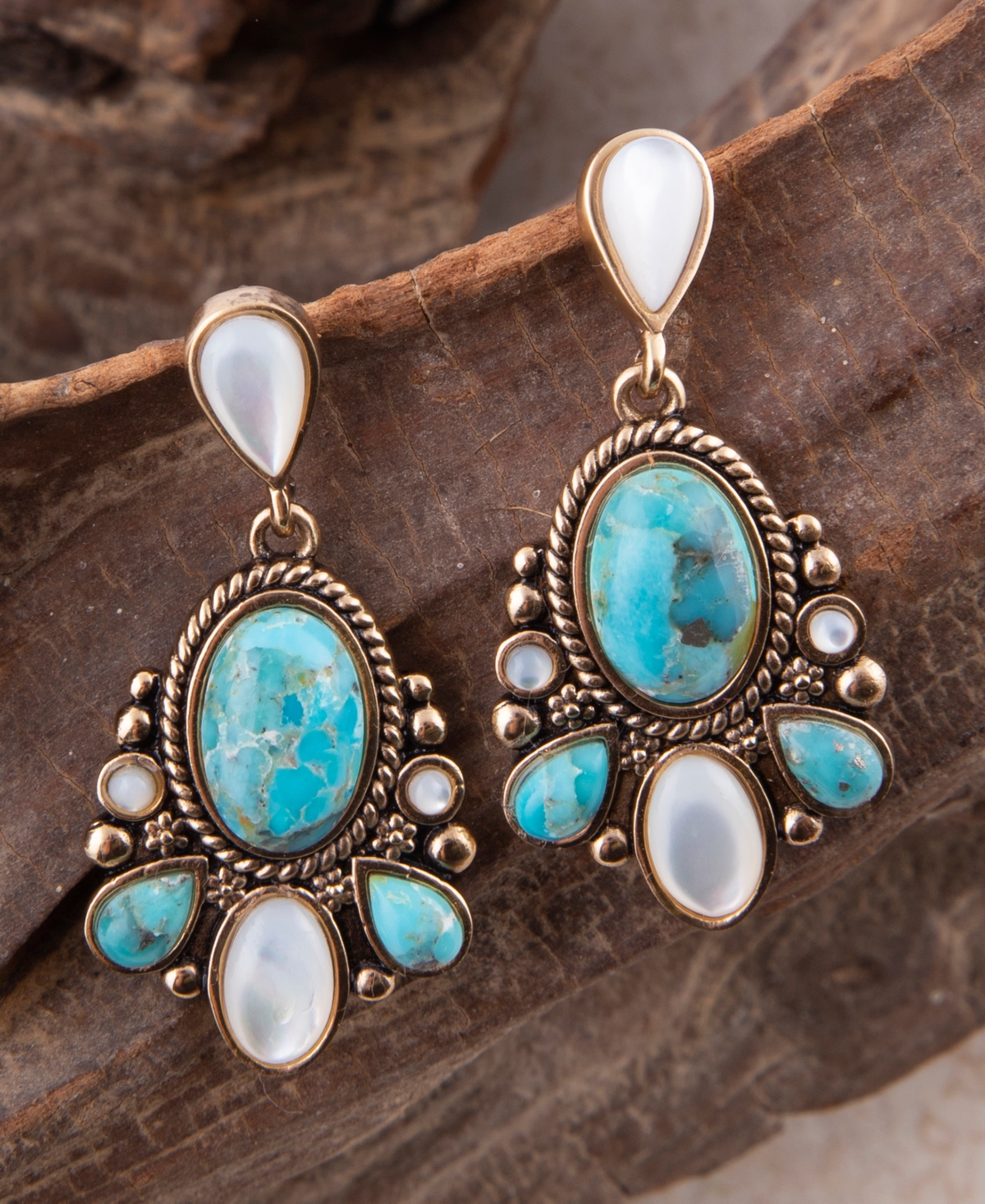 Barse Barcelona Turquoise and Mother of Pearl Post Drop Earrings