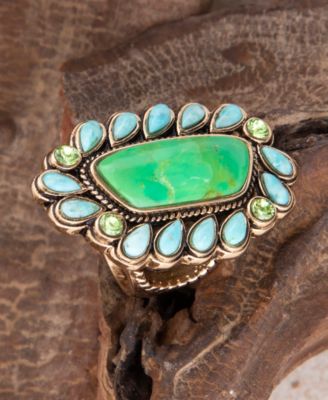 Legacy Lime Green and Blue Turquoise Golden Statement Ring