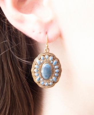 Genuine Concho Denim Blue Lapis Golden Drop Earrings