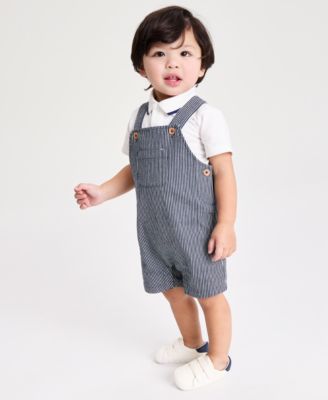 Baby Boys Polo Shirt & Striped Shortall, 2 Piece Set