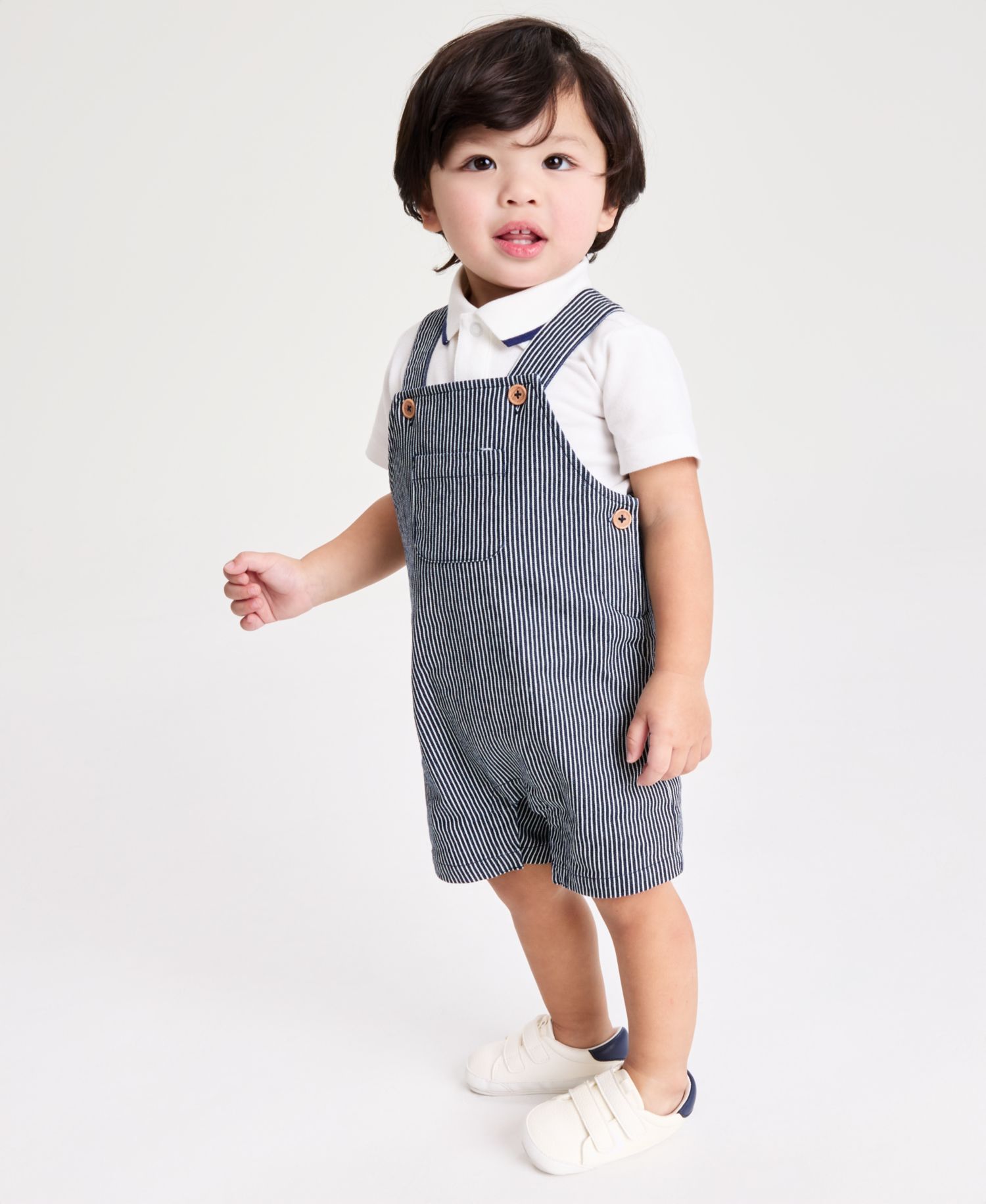 Baby Boys' Polo Shirt & Striped Shortall, 2-Piece Set