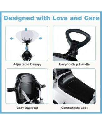 3 In 1 Toddler Push Car Ride On Toy With Adjustable Canopy Storage And Handle