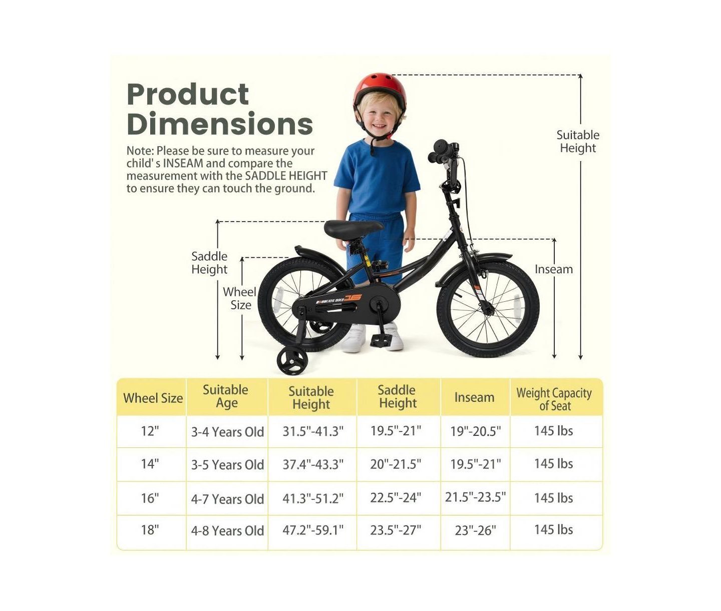 Детская игрушка HONGGE 16-Inch Metal Kids' Bike with Training Wheels and Coaster Brake, Ages 4-7, цвет: Чёрный — фото 3
