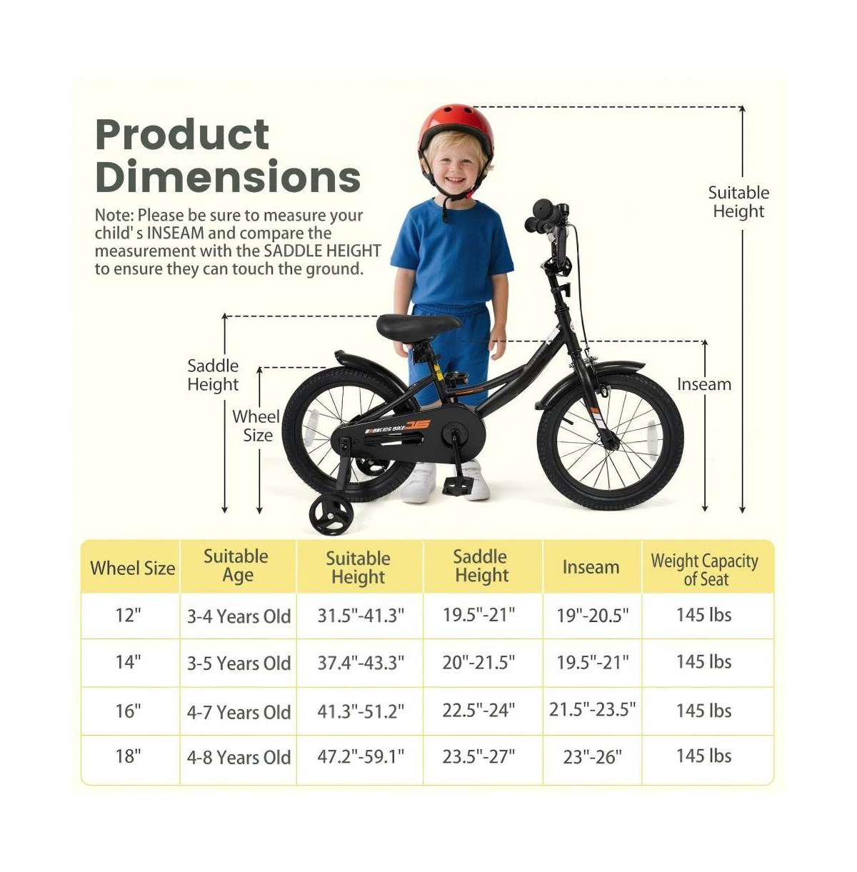 Hongge 16 Inch Kids Bike with Training Wheels and Adjustable Seat