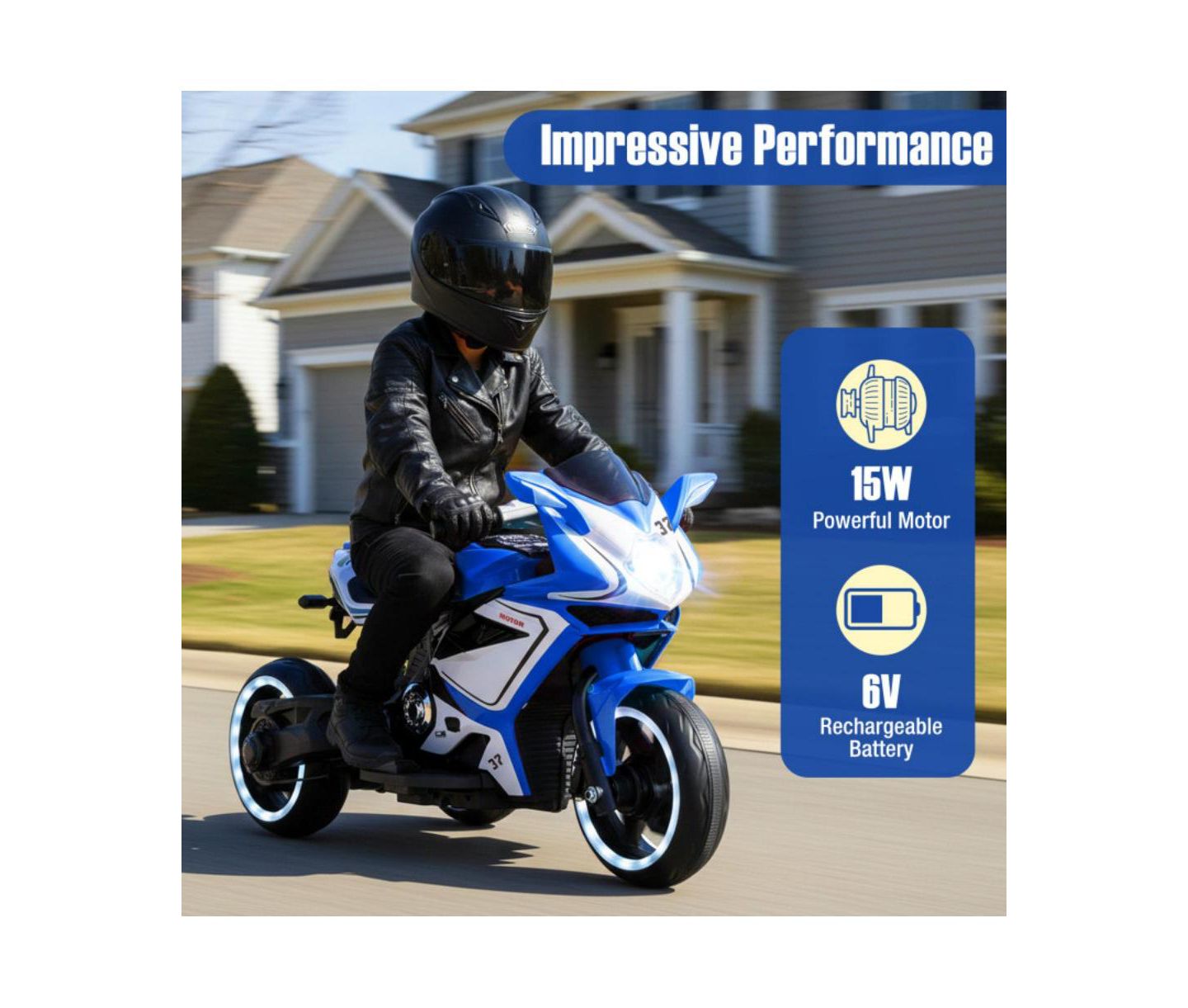 Детская игрушка HONGGE 6V Kids Ride On Motorcycle with LED Lights, цвет: Тёмно-синий — фото 9