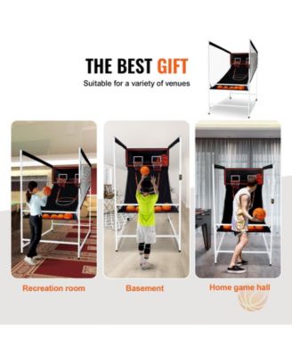 Arcade Cage Basketball Game, 2-Player Indoor Dual Shot with 5 Balls, 8 Game Modes, Electronic Scoreboard and Pump (Black & White