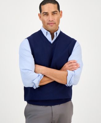 Men's Solid V-Neck Sweater Vest, Created for Macy's 