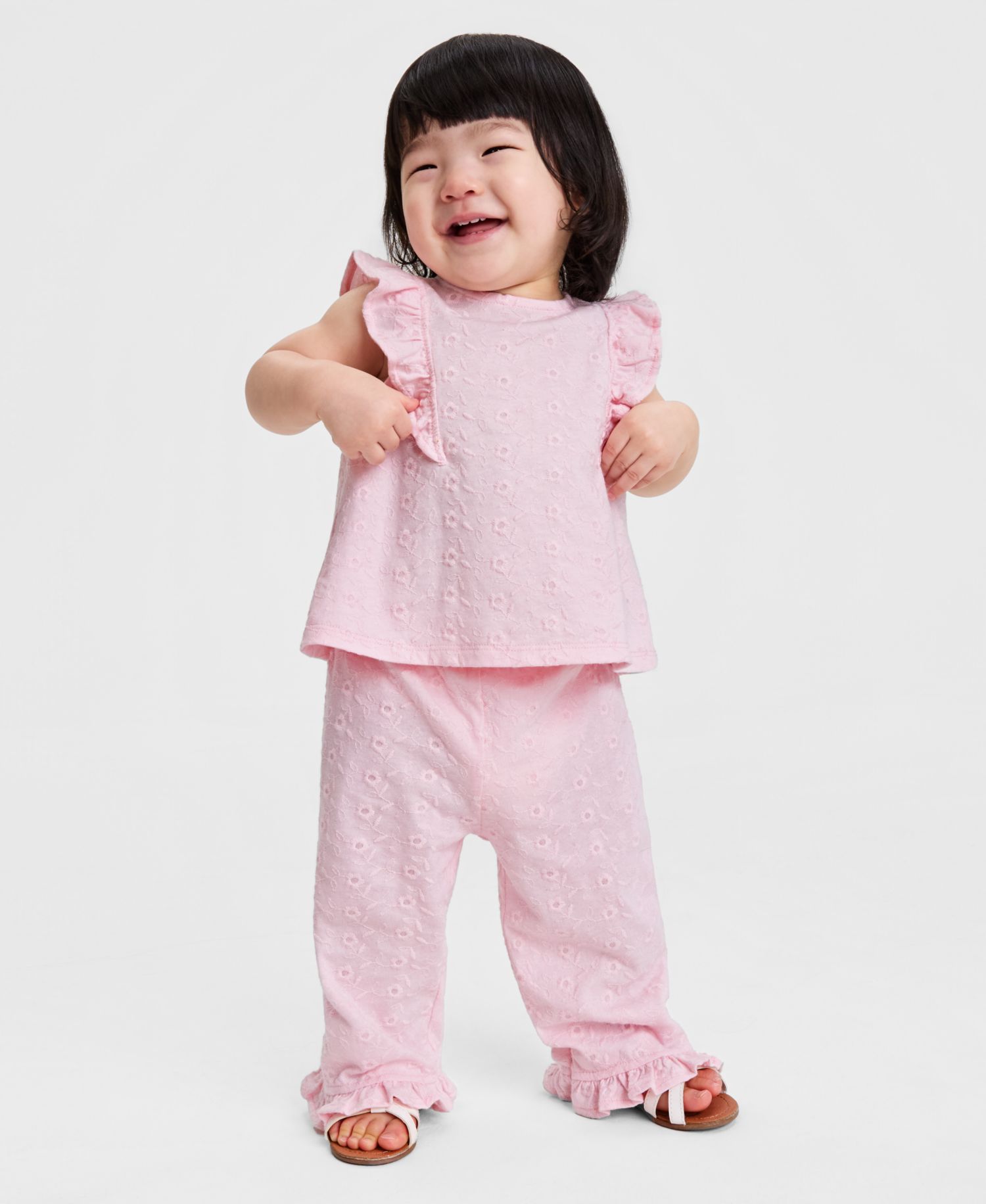 Baby Girls' Embroidered Eyelet Top and Pants, 2-Piece Set