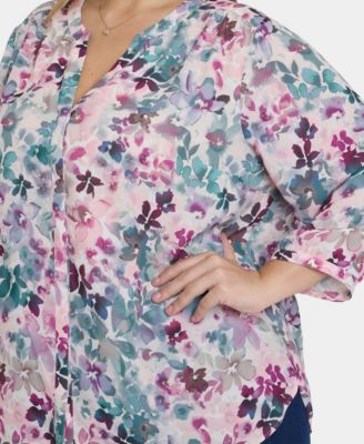 Plus Size Pintuck 3/4 Sleeve Top