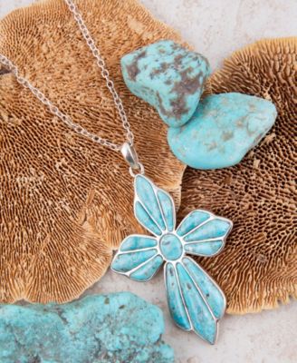 Blue Turquoise Cross Pendant Sterling Silver Necklace