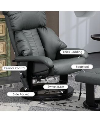 1 PC PU leather Massage Recliner Chair with Footstool, 360° Swivel Recliner,
