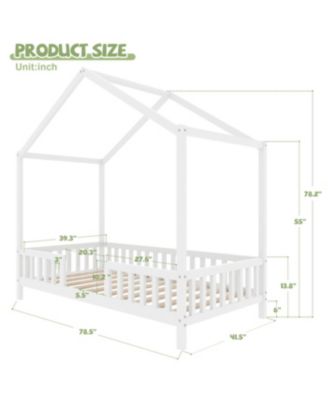 Streamdale Montessori Floor Bed with Canopy, Twin Bed Frame for Kids