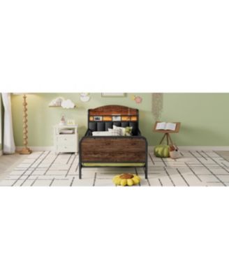 Streamdale Twin Metal Platform Bed Frame with Storage Headboard