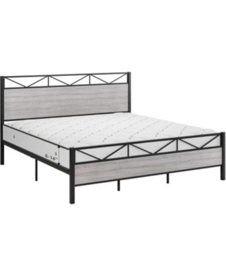 Bed Frame with Headboard, Industrial Platform Bed Frame with 14 Strong Metal Slats Support, 11'' Under-Bed Storage, No Noise, Easy Assembly