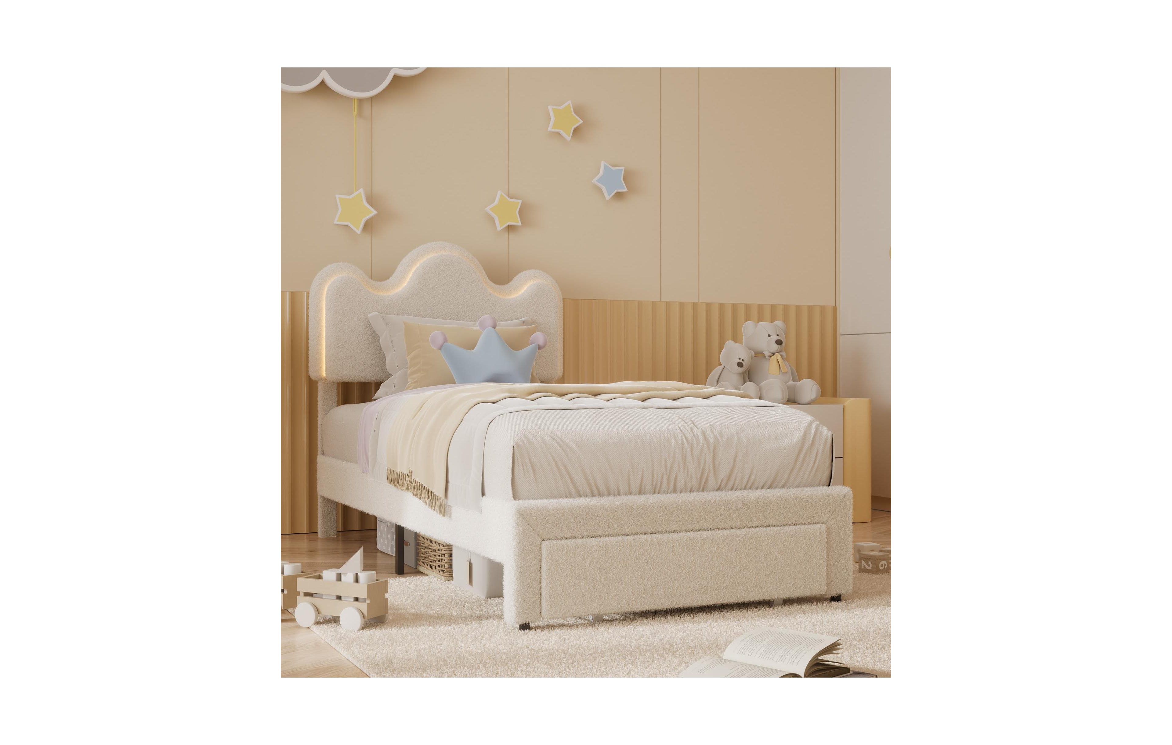 Gaomon Twin Bed Frames Lamb Velvet Twin Beds Cute Platform Bed Frame for Girls, Boys,Sturdy Platform Bed