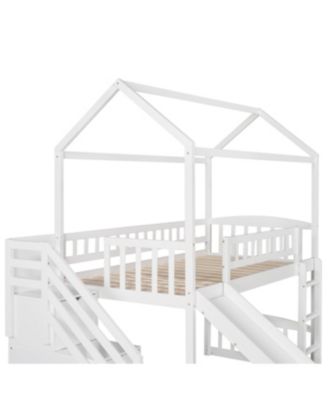  Twin Loft Bed with Drawers and Slide, Gray