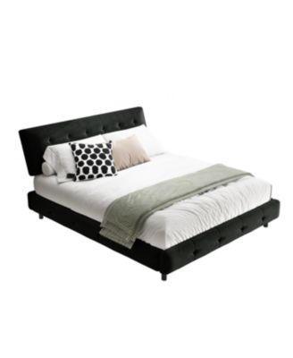 Queen Size Pine Wood and Metal Frame Bed Frame with Tufted Headboard, Chenille Platform Bed