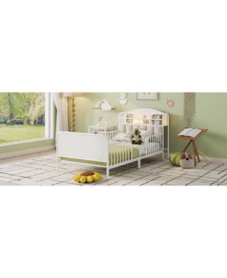 Streamdale Twin Metal Platform Bed with Upholstered Storage Headboard, White