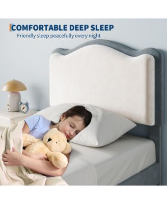 Upholstered Twin Bed Frame with Storage Drawer & Scallop Headboard, Princess Twin Size Platform Bed Frames