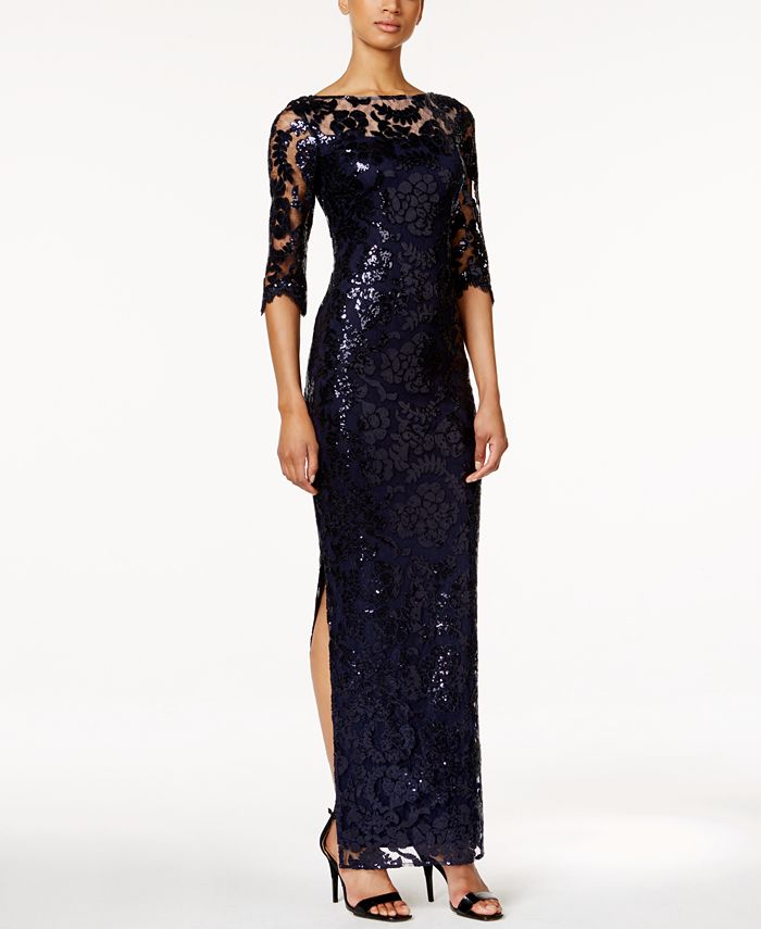 calvin klein cap sleeve sequin gown