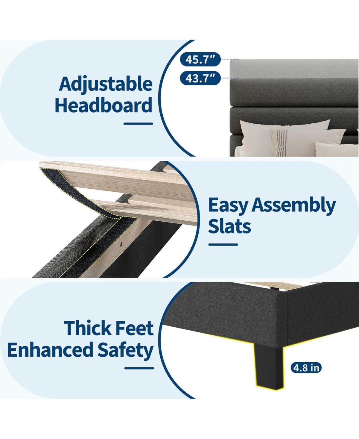 gaomon Platform Bed Frame with Adjustable Linen Upholstered Headboard, Wooden Slat Support, Heavy-Duty Mattress Foundation, No Box Spring Needed