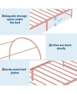 Twin Canopy Bed Frame with Upholstered Headboard, Arched Metal Design, Under-Bed Storage, Decorative Platform Bed
