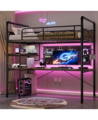 L-Shaped Loft Bunk Bed with Computer Desk, Easy Assembly, Ideal for Kids Teens Adults