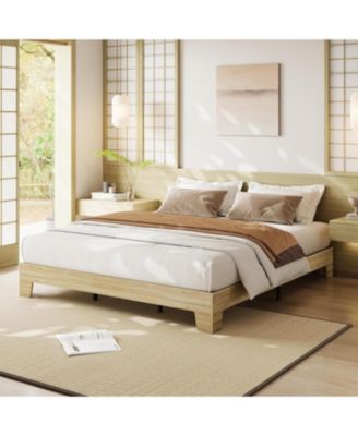 King Platform Bed Frame with Underbed Storage 10.24" Clearance Wood & Metal Slats No Headboard No Box Spring Gold