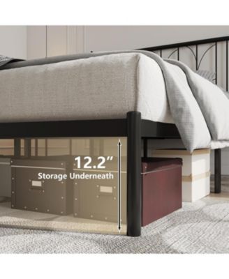 Full Size Bed Frame Metal Platform with Headboard Mattress Foundation 12” Under Bed Storage