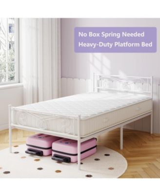 Twin Size Bed Frame for Kids Metal Bed with Headboard & Footboard Heavy Duty Slats No Box Spring Purple