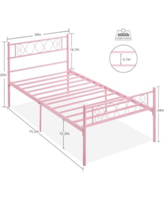 Twin Pink Metal Bed Frame with Headboard Footboard for Girls Boys Sweet Heart Iron Art No Box Spring