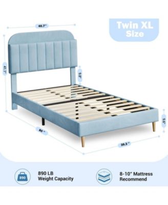 Twin XL Bed Frame with Storage Headboard Velvet Upholstered Platform for Kids Boys Wooden Slats Noise Free