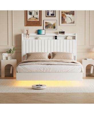 Size Floating Bed Frame with RGB LED Lights & Charging Station