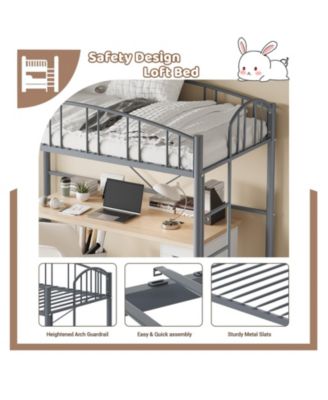 Loft Bed Twin Size, Heavy Duty Metal Loft Bed Frame with Arched Guardrail and Safety Ladder