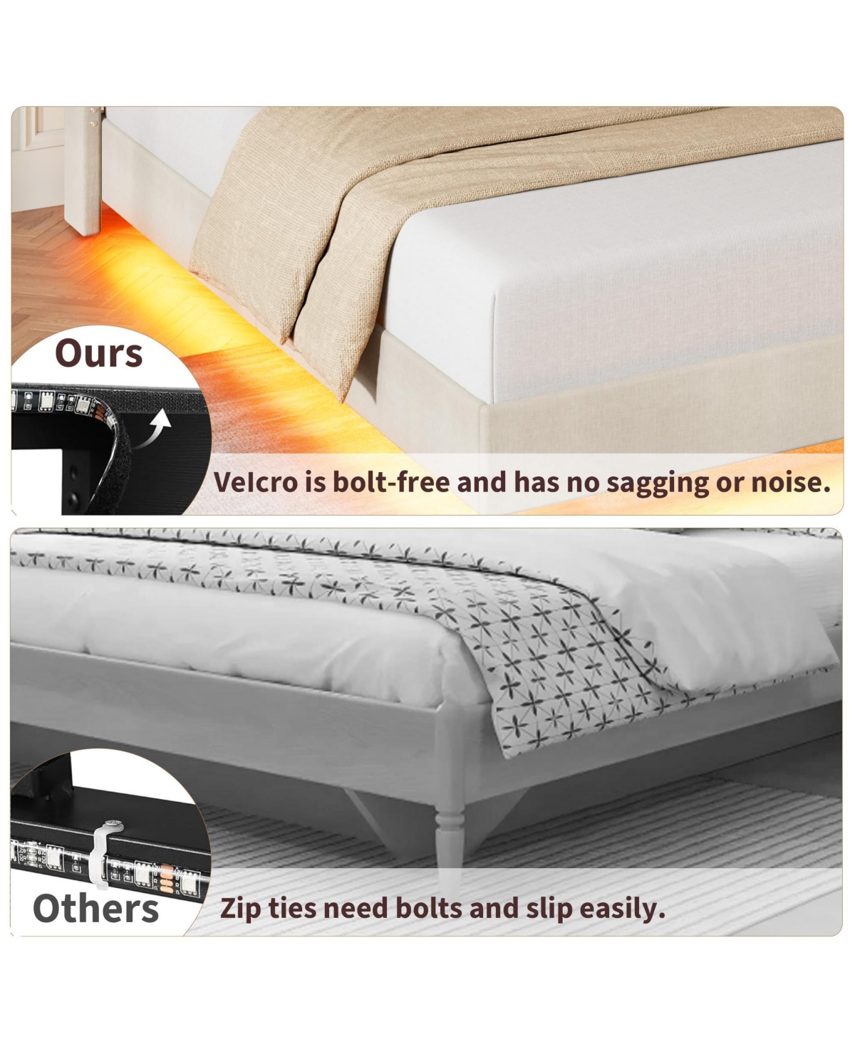 gaomon Queen Size Floating Bed Frame, Suspended Bed with Rgb Led Lights and Charging Station, Upholstered Bed Frame