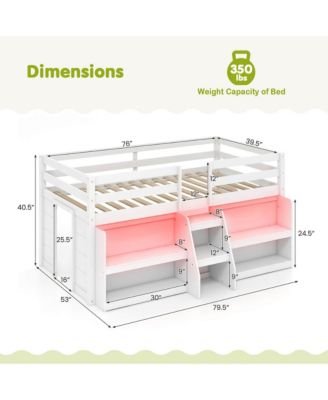 Twin Size Loft Bed w/ LED Lights Staircase & Safety Guardrail Under-bed Storage