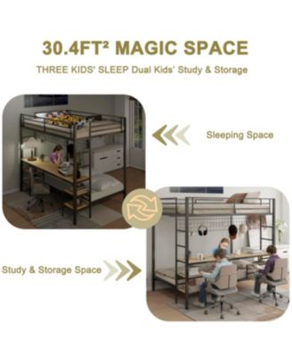 Ethan Bunk Bed with Desk, Storage, Charging Station, Black/Oak