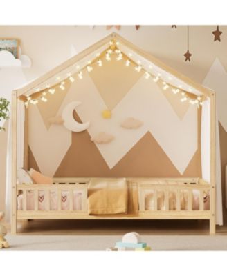 Streamdale Montessori Floor Bed with Canopy, Twin Bed Frame for Kids