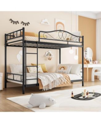 Twin Over Twin Metal Bunk Bed with Ladder, Guardrails, 400 lbs Capacity, Space-Saving No-Noise Design