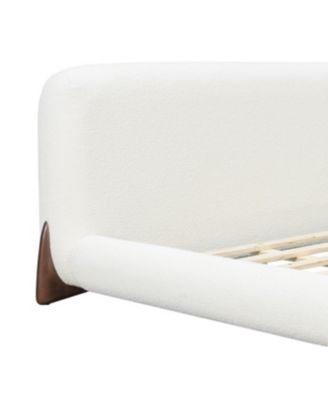 Streamdale Queen Size Boucle Upholstered Platform Bed with Solid Wood Legs, White