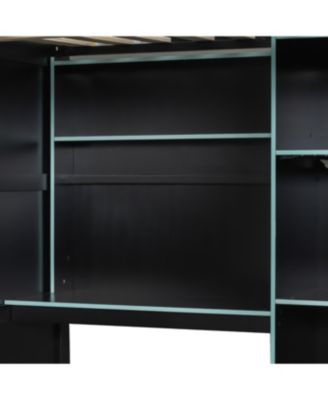 Full Size Wood Loft Bed with Desk, Wardrobe, Storage & RGB Lights