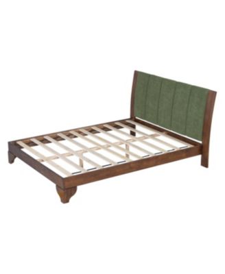 Streamdale Premium Pine Wood Queen Bed Frame, Mid Century Modern, Walnut & Green