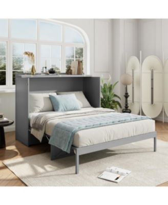 Queen Size Murphy Bed with Large Drawers and USB, Brushed Gray