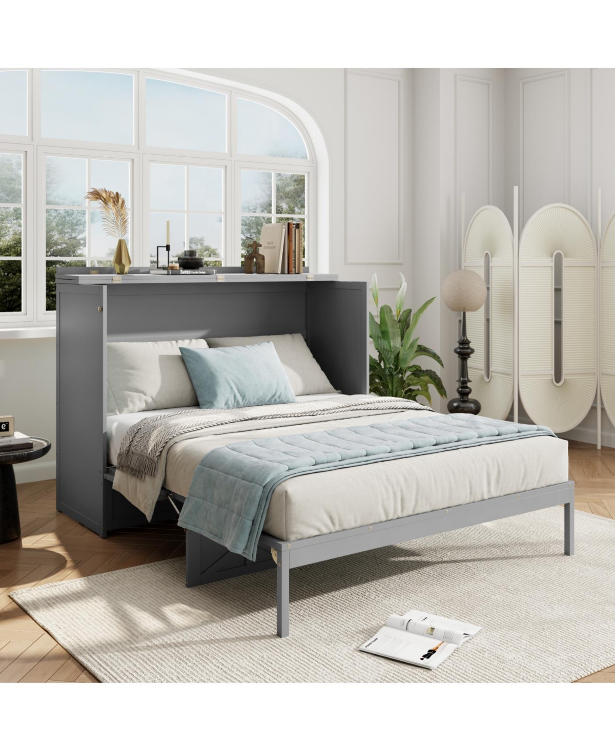 Streamdale Furniture Queen Murphy Bed with Large Drawers and Usb, Brushed Gray