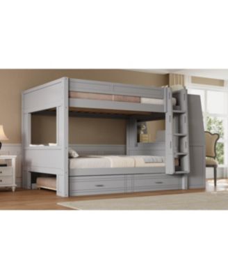 Streamdale Full size Multifunctional Bunk Bed with Desk and Bookshelves, Trundle, Gray