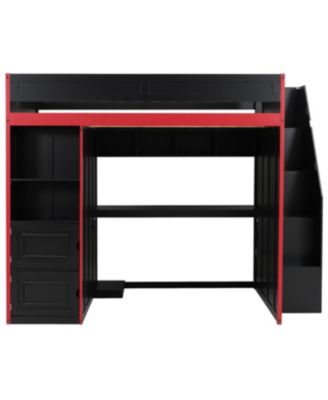 Streamdale Gaming Loft Bed with Desk and Storage, LED Lights, Full